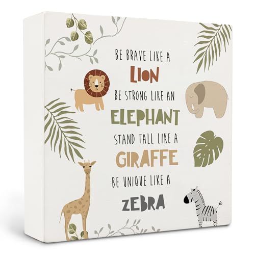 Image of Qvapt Safari Animals Nursery Wood Box Sign, Wild Animals Nursery Desk Decor, Safari Animal Decor, Wild Animal Gifts for Kids, 5x5 Inches