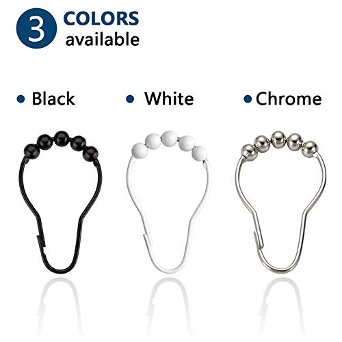 Bamyko Shower Curtain Rings Hooks, 12 Pack Stainlees Steel Rust-Resistant Shower Curtain Hooks for Bathroom Shower Rods Curtains, Black