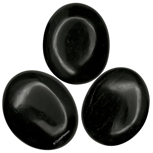 Image of Certified Natural Black Tourmaline Crystal Palm Pebbles Stones for Anxiety Stress Relief Massage - AAA Grade Original Healing Gemstone Agate Palm Stone for Yoga Meditation Spiritual Reiki Feng Shui