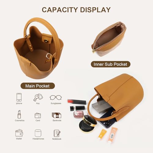Bucket Bags for Women, Genuine Leather Crossbody Bags, Top-handle purses with an Adjustable Strap4