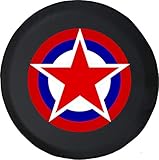 Tire Wheel Cover Captain Shield America Red White Blue Universal Fit for Size 35 Inch Black