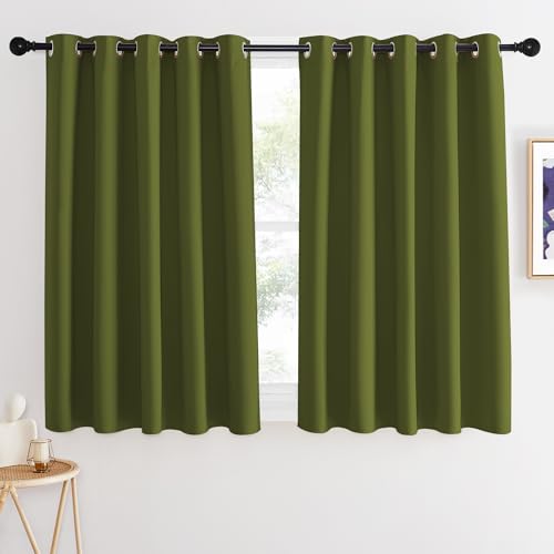 NICETOWN Blackout Curtains 54 Inches Long, Thermal Insulated Room Darkening Curtains for Bedroom, Window Treatment Drapes for Living Room Nursery (W66 x L54 Inch, Olive Green, 1 Panel)