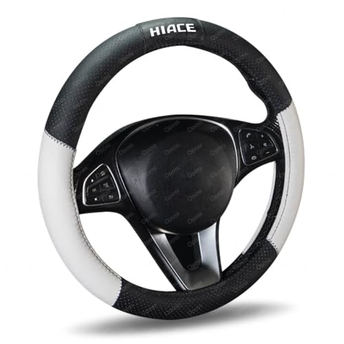 ハイエース 車用ハンドルカバー ハイエース 200系 3型 4型 5型 6型 バイカラー レザー ハンドルカバー 滑り止め&通気性 ステアリングカバー 四季対応高耐久軽自動車 普通車小型トラック通用 (ホワイト)