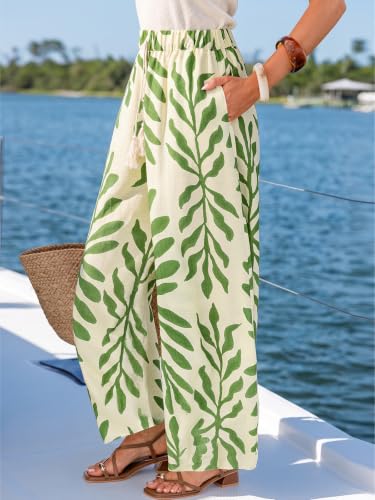 Image of CUPSHE Women's Wide Leg Beach Pants - Tropical Floral with Pockets Plus Size Casual Flowy Vacation Bottoms