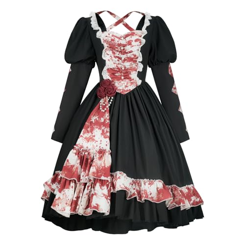 ZZEQYG Womens Bloody Bride Costume Dress Kawaii Gothic Lolita Dress Anime Doll Costume(S Black)