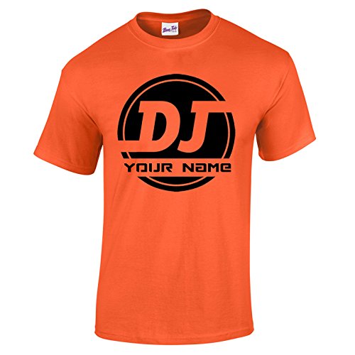 Bang Tidy Clothing Men's Personalised DJ Logo ADD Your Name Music T Shirt Orange L