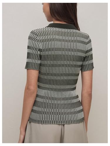 SweatyRocks Women's Striped Short Sleeve Sweater Lapel V Neck Business Casual Work Knit Tops2