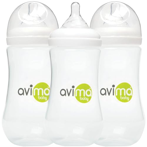 Image of Avima Baby 12 oz Anti Colic Baby Bottles for Breastfed Babies - Fast Flow Nipples, Wide Neck Bottle, BPA Free - 9-12 Months, Stage 3 (Set of 3)