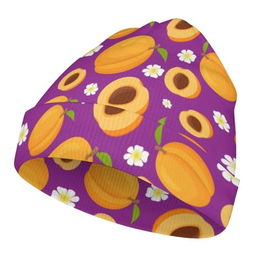 Cartoon Peaches and Flower Pattern Kids Beanie Hat for for Girls Boys Children Cap Winter Knitted Chemo Cancer Headwear Accessories Gifts Decoration Black