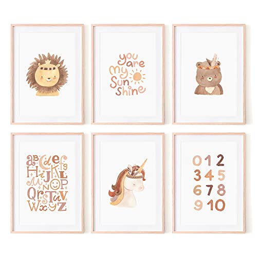 OHBIMBA Tableaux chambre d'enfant fille,Lamines enfants,Décoration chambre bébé,Tableaux chambre d'enfant,Lamines décoratives murales sans cadre DIN A3 (29,7x42cm) Animaux Alphabet Cover