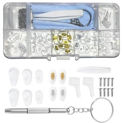 SinChic Kit de Réparation de Lunettes,25 Paires Ensemble Outils de Réparation de Lunettes Antidérapant Air Nose Tampon de Nez de Lunettes à Visser avec Vis...
