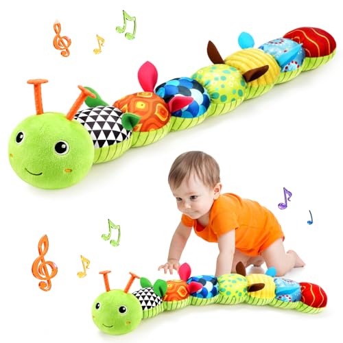 Image of Baby Toys Musical Caterpillar, Infant Stuffed Animal for 0-6 6-12 Months with Crinkle and Rattles, Tummy Time Sensory Toys Newborn Boys Girls Gifts 0 3 6 9 12 Months - Green