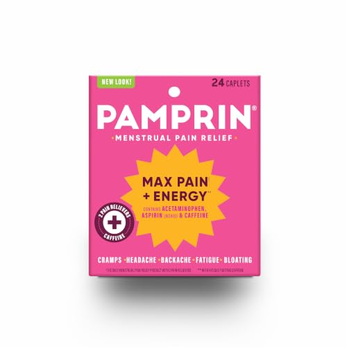 Pamprin Maximum Strength Max Pain and Energy Formula Menstrual Period Symptoms Relief for Cramps Bloating and Fatigue 24 Caplets