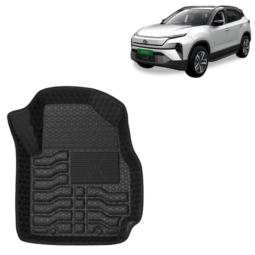 Image of Kingsway Accessories Premium 4.5D Car Floor Mats Only Compatible with Tata Harrier EV (Year 2025 Onwards) All Model, Set 3 Pcs, 100% Waterproof Tray Shape PVC Foot Mats | Black | 1 Year Warranty