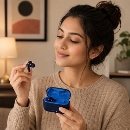 Image of Pods Black Gold Edition Bluetooth 5.3 Wireless Earbuds with ENC Noise Cancellation, 10mm Drivers, 30+ Hours Playtime, Smart Touch Control, Type-C Fast Charging, Deep Bass TWS Earphones (Blue)