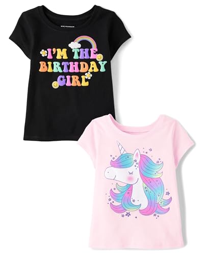 The Children's Place Baby Girls' and Toddler All Holidays,Birthdays Short Sleeve Graphic T-Shirts,2 Pack