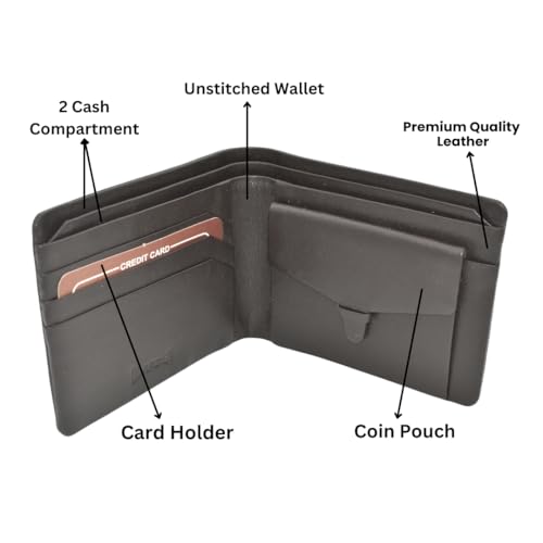Image of Genuine Leather Bi-Fold Wallet (Brown) for Men | 3 Card Slots, 2 Hidden Pockets, 3 Notes Compartments and 1 Coin Compartment | Non-Stitched, Seamless Design, Stylish and Durable
