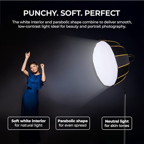 Image of Digitek DBDS-65W 65cm Beauty Dish Softbox (White), Collapsible, Transportable, Lightweight Bowen Mount for Photography & Studio Lighting with Removable Diffuser