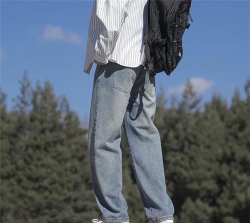 Mens Jeans Spring Loose Straight Baggy Elastic Waist Wide Leg Casual Denim Pants Comfortable4