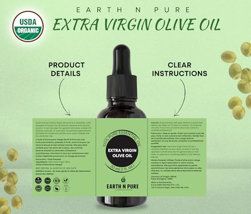Image of Earth N Pure Extra Virgin Olive Oil (Jaitun Oil) Cold Pressed, Natural, Therapeutic Grade 100 ml