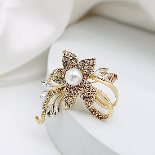Image of Crystal Pearl Flower Brooches Pins Fashion Beautiful Created Rhinestone Floral Brooch Good Idea for Party Dance Wedding Banquet for Elegant Women Girl