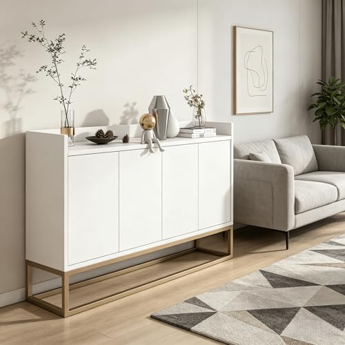 HYNHXBP Aparador de cocina, mueble de almacenamiento con 4 puertas y estante ajustable, aparador moderno para comedor, armario de cocina para sala de estar y comedor (120 x 80 x 30 cm)
