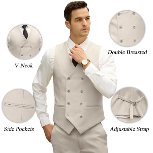 Image of Mens Suit Slim Fit 3 Piece Double Breasted Suit Men Formal Tuxedo Set Casual Wedding Prom Groom Suits