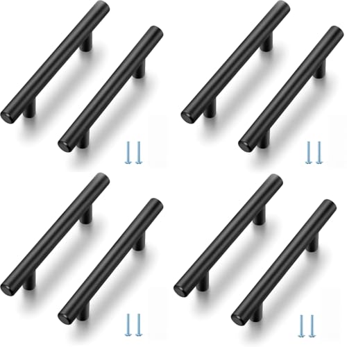 8個 キャビネット取っ手 ステンレス鋼 引き出しつまみ 食器棚プルハンドル ドア 家具の取っ手 ネジ付き (ブラック, 64mm)