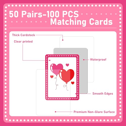 Image of gisgfim 100 PCS Memory Matching Game Valentine's Day Concentration Memory Games Card Educational Game for Kids Educational Ages 3-8 A Fun & Fast Heart Gnome Matching Games