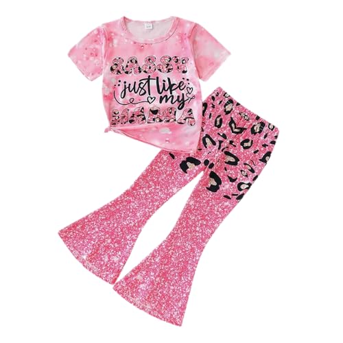 Image of OLMRJKD Kid Toddler Girl Clothes Outfits Short Sleeve Butterfly Top Flared Leg Pants Summer Clothing Set