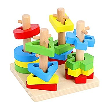 TOYARTSY Wooden Four Sets Column, Geometric Shape Four Column Blocks, Early Educational & Learning Toys (B0BMQH4GG4) Amazon Price History, Amazon Price Tracker