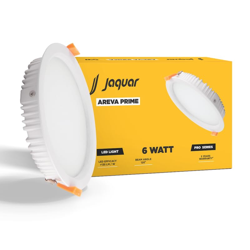Image of Jaquar 6W Areva Prime Round Downlight with Aluminum housing | 5 Year Warranty | Warm White (3000 k) Sleek Backlit Design | Recessed Mounted False Ceiling | 80 mm Cutout |90x28 mm (Pack 1)