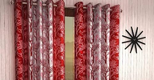 Image of Woah Polyester Floral Door Curtain Door Window Curtain Premium Polyester Weaved Parda Modern Parde for Living Room Bedroom Home Office Screens Eyelet Ring (7 Feet -Red1)