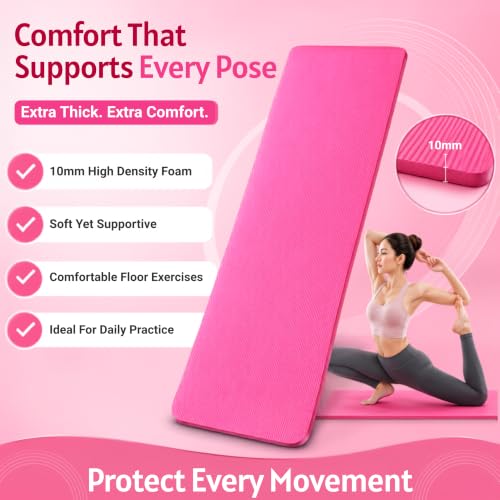 Image of Yoga & Exercise Mat with Carry Strap | Nitrile Butadiene Rubber (NBR) Anti-Slip Workout Mat for Yoga, Pilates, Meditation, Stretching & Home Gym Fitness | Men & Women (Pink-8mm)
