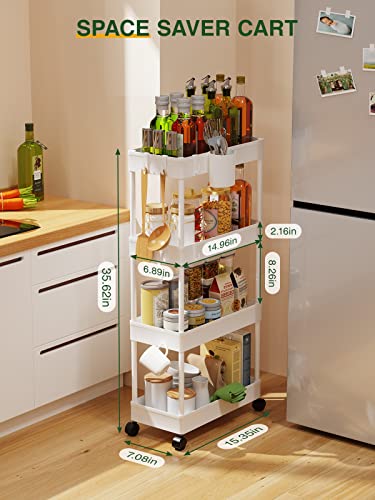 Lehom Slim Rolling Storage Cart - 4 Tiers Bathroom Organizer Utility Cart Slide Out Storage Shelves Mobile Shelving Unit For Kitchen, Bedroom, Office, Laundry Room, Small Narrow Spaces (Pear White) #TOP2