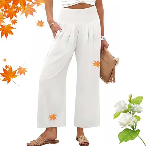 Continentau Pants, Women's Smocked Waist Wide Leg Palazzo Pants, 2025 Summer Casual Wide Leg Loose Simple Pants