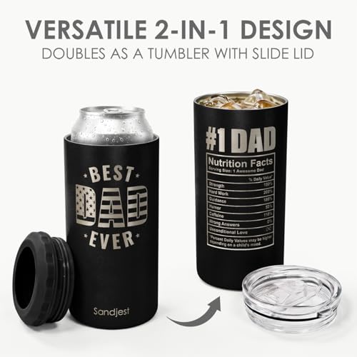 Image of Best Dad Ever Can Cooler 12oz - Stainless Steel Insulated Gifts for Dad from Daughter Son - Travel Mug Cup - Tumbler Cans Koozie - Gift for Daddy Papa Grandpa