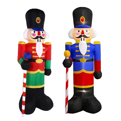 eLUUGIE 2 Packs 8ft Nutcracker Soldier Christmas Inflatable Porch Decor Yard Inflatable for Outdoor Decor/ Yard/Garden/lawn (Red&Blue)