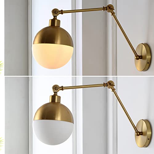 Image of JONATHAN Y 12.5 inch Brass Gold 1-Light Iron and Glass Arm-Adjustable LED Sconce, Mid-Century Modern Art Deco Wall Lamp for Bedroom Living Room, LED Bulb Included JYL9931A