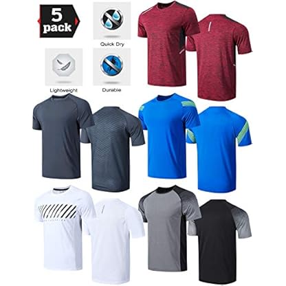 5 Pack Men’s Active Quick Dry Crew Neck T Shirts | Athletic Running Gym Workout Short Sleeve Tee Tops Bulk - Image 7
