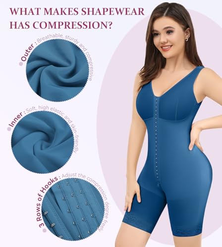 Image of M MYODRESS Fajas Colombianas Reductoras Y Moldeadoras Levanta Cola Tummy Tuck Compression Garment Full Body Shaper Waist Trainer for Women Shapewear Bodysuit Stage 2 Bbl Blue S