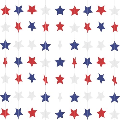 Image of Patriotic Star Garland Red White and Blue Banner Streamers - 59 FT 6 Strands - Patriotic Decorations for 4th of July, 250th Anniversary, Independence Day, Labor Day, Veterans Day