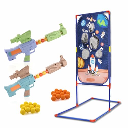Image of Aditi Toys Space Explorer Pack of 2 Pneumatic Guns with Net Stand, 48 Foam Balls, Indoor /Outdoor Safe Play for Kids 5+, BIS Approved (Brown)