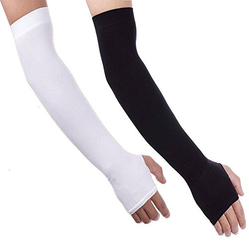 Arm Sleeves,2 Pairs Sports Cooling Arm Sleeve for Men Women Sun Block UV Protection Cooler Protective Hands Arm Cover Long Sleeve Running for Outdoor Activity Skin Protection (1Pair Black,1pair White)