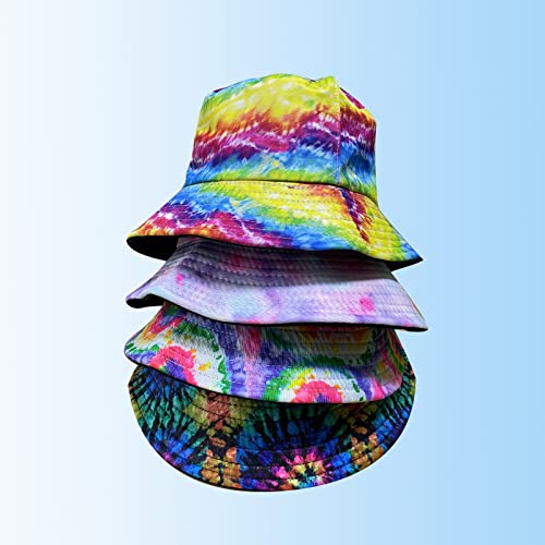 Bucket Hat Reversible Packable Tie Dye Hats Double Side Reversible Beach Sun Kids Hats (A) #TOP5