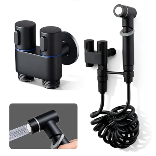 Ensemble de douchette pour bidet - Douchette à main pour toilettes - Pulvérisateur mural en acier inoxydable avec tuyau à ressort et support mural pour toilettes, WC, salle de bain, cuisine (noir)