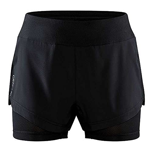 Craft ADV Essence 2in1 Shorts W | Sporthose Damen kurz L | Black | Stretch-Polyester | Effizienter Feuchtigkeitstransport | Hohe Bewegungsfreiheit | Kurze Sporthose Damen mit 2 Reißverschlusstaschen