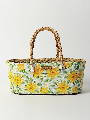 Habere India-All the Cultures Fabricating India Wicker Hamper Basket | Bamboo Basket | Cane Gift Hamper Baskets | Seagrass Shelf Organiser | Decorative Fruit Baskets (Design 11; L33 x W19 x H15 cm)