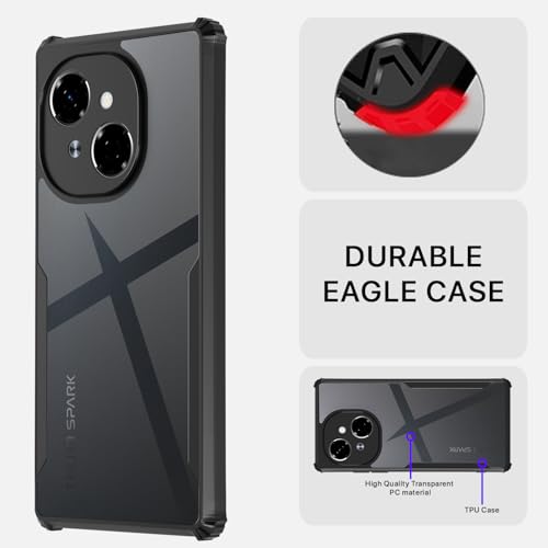 Image of Pikkme Crystal Clear Transparent Back Cover | Ultra Hyrbid | Full Camera Protection | Raised Edge | Bumper Case for Tecno Spark Go 1 (Black)