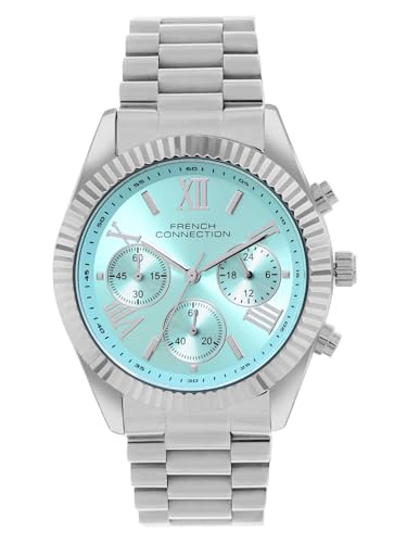 Image of French Connection Chronograph Blue Round Dial Stainless Steel Strap Casual Premium Sunray Feature Wrist Watch for Women - FCM06USM